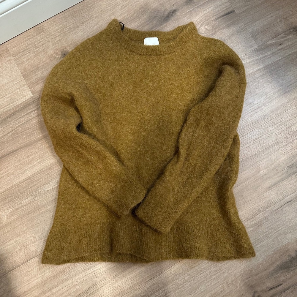 H&M Alpaca Wool Blend Sweater Women Medium Caramel Brown Fuzzy Oversized Minimal - Picture 14 of 16